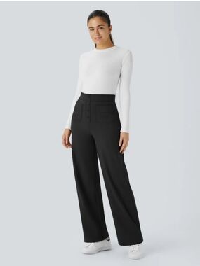 Black Pull-On Wide-Leg High Waist Pants NWT Size XL